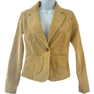 DOLLHOUSE 90s Y2K Corduroy Cropped Blazer Jacket Size S Tan Boho Academia